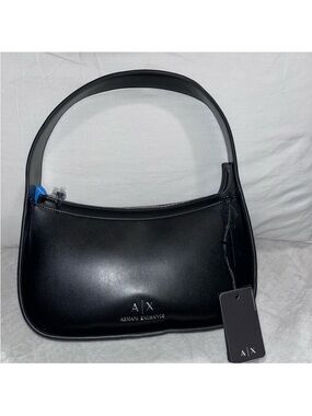 Armani Exchange Black Leather-Look Top-Zip Shoulder Bag